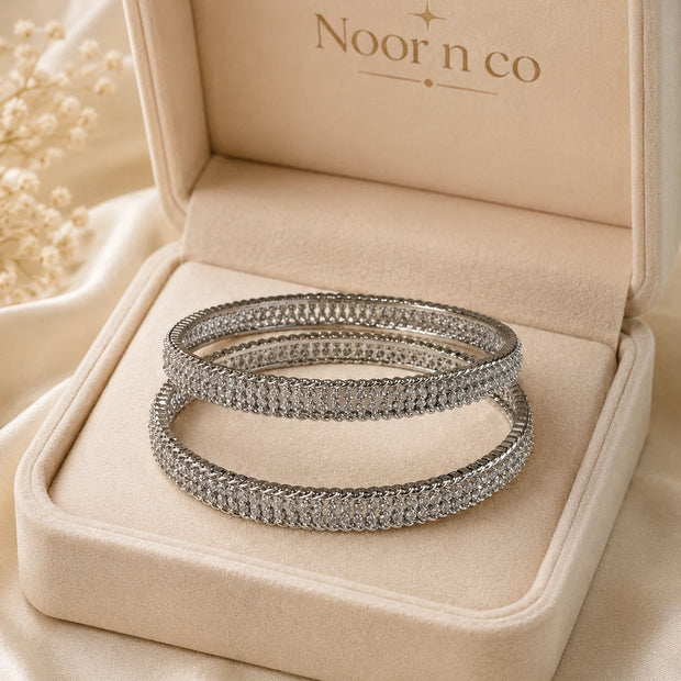 Silver Tone CZ Bangle Set Size 2.10 Indian Pakistani Bridal Party Jewelry