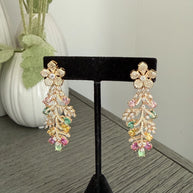 Hazoori Luxury Floral Crystal Statement Earrings | Multicolor Gemstone Earrings