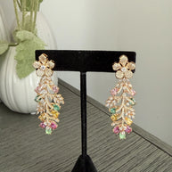 Hazoori Luxury Floral Crystal Statement Earrings | Multicolor Gemstone Earrings