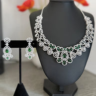 Emerald green and clear CZ-style necklace set