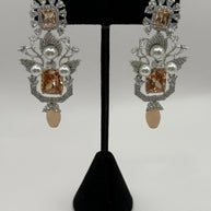 Champagne Crystal Pearl Statement Earrings – Luxury Bridal Drop Earrings