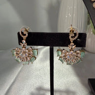 Gold Tone Mint Green CZ Necklace Earrings Set Indian Pakistani Bridal Jewelry