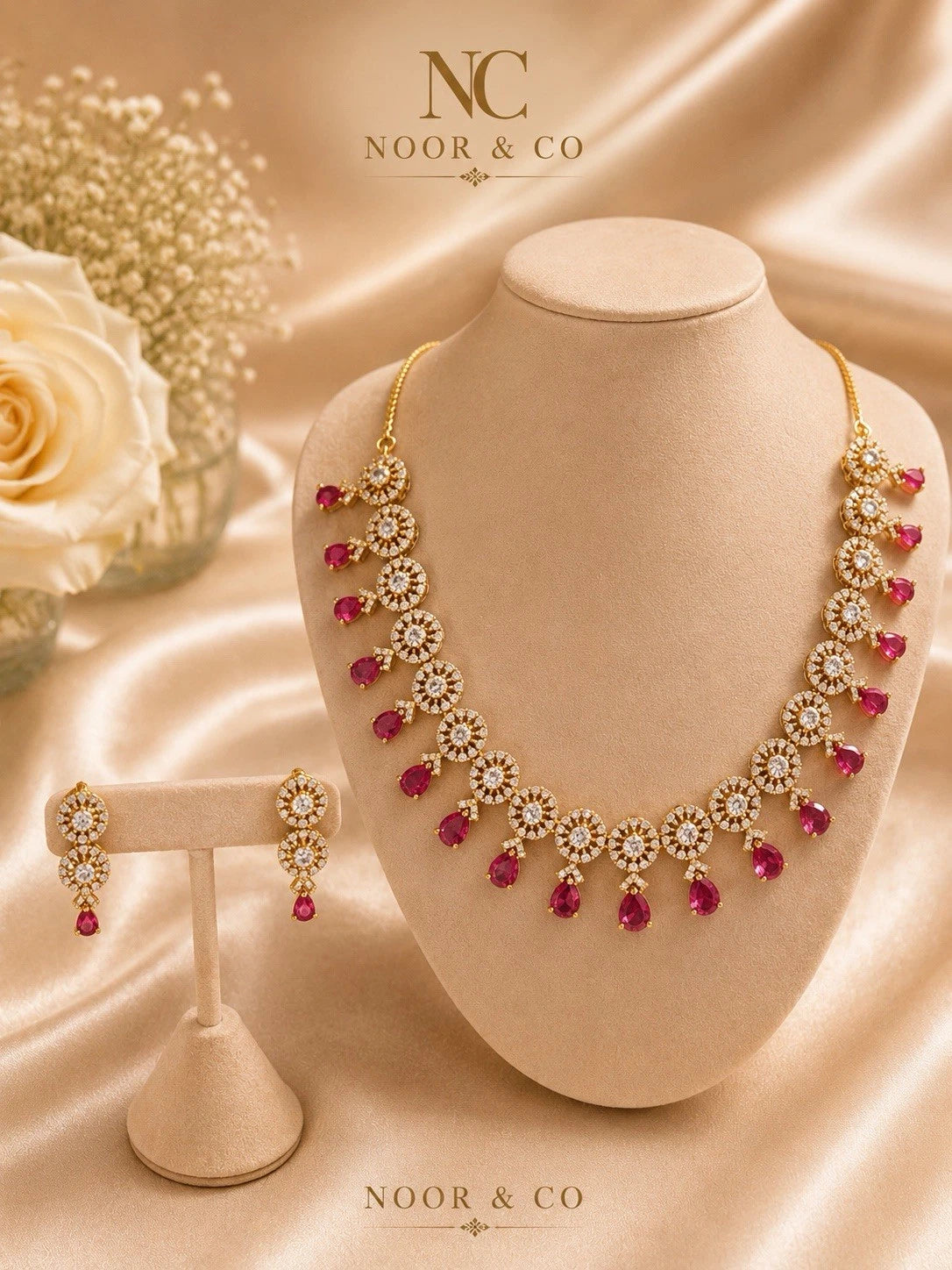 Crimson Cascade Statement Necklace Set