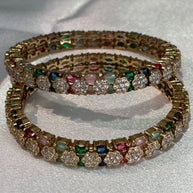 Multicolor CZ Flower Gold Tone Bangle Set Size 2.10 Indian Pakistani Jewelry
