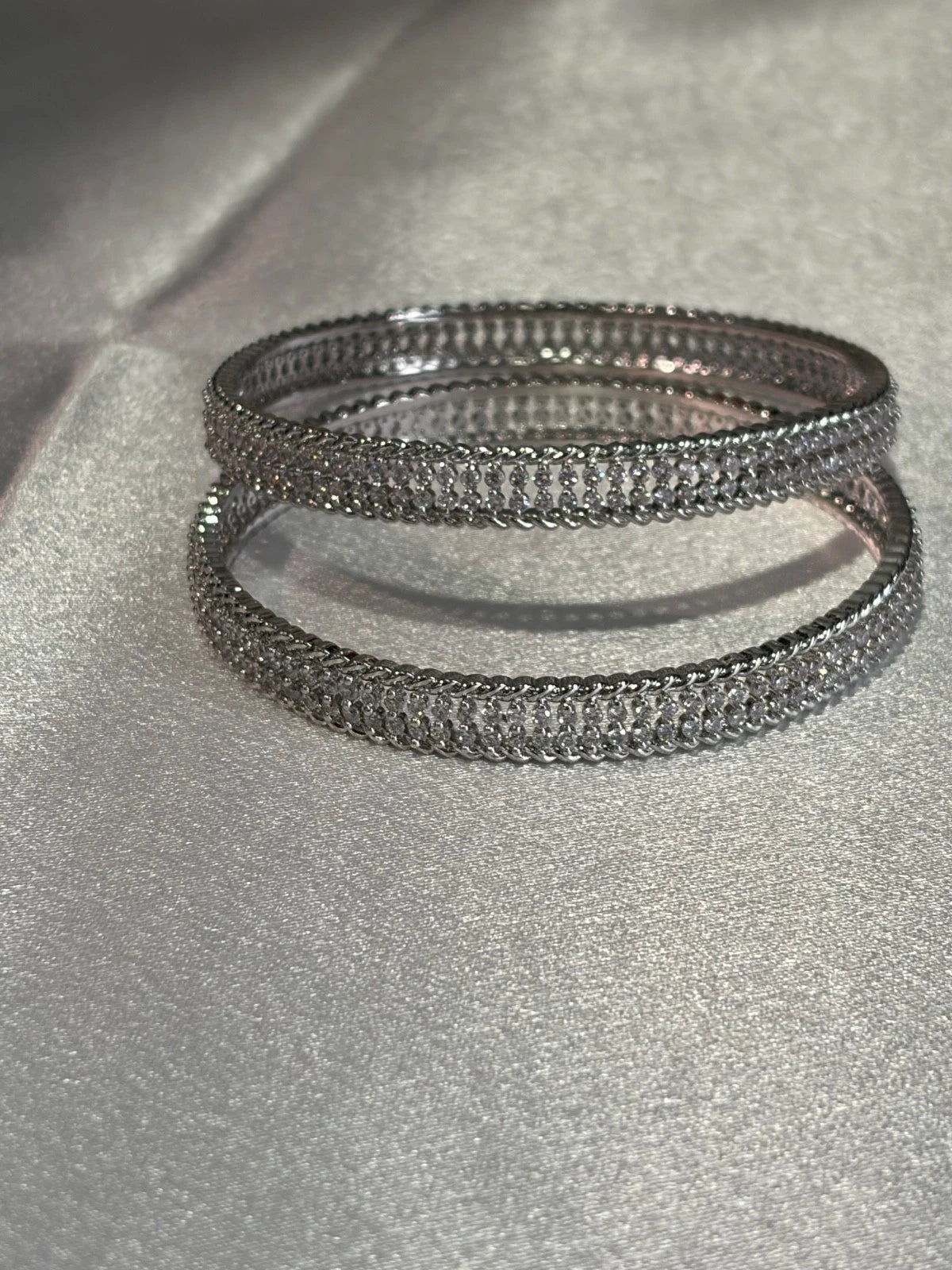 Silver Tone CZ Bangle Set Size 2.10 Indian Pakistani Bridal Party Jewelry