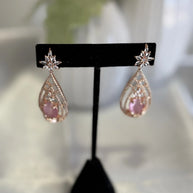 Baby Pink CZ Teardrop Earrings Rose Gold Tone Party Jewelry