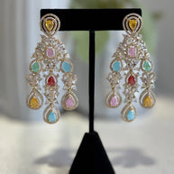 Multicolor CZ Gold Tone Chandelier Earrings Pakistani Indian Bridal Jewelry