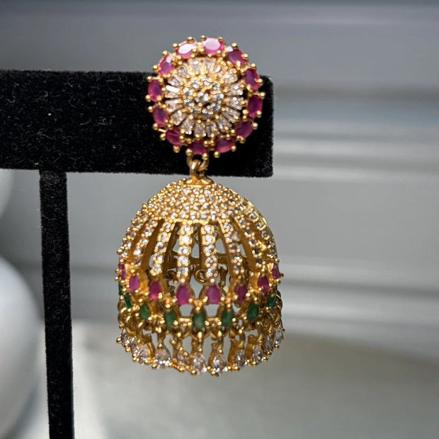 Multicolor Crystal Jhumka Earrings
