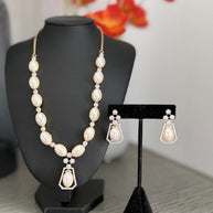 Elegant Pearl & Crystal Statement Jewelry Set | Gold Tone Necklace and Earrings