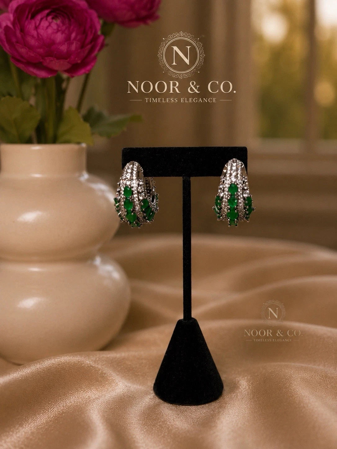 Emerald Luxe Crystal Hoop Earrings