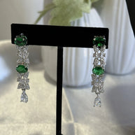 Emerald Green CZ Necklace & Earrings Set Silver Tone Wedding Jewelry
