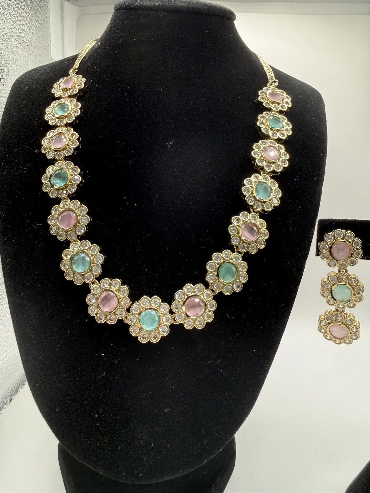 Pastel Floral Necklace Set with Matching Earrings