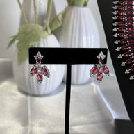 Ruby Pink CZ Necklace & Earrings Set Silver Tone Pakistani Jewelry