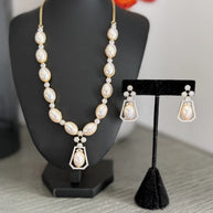 Elegant Pearl & Crystal Statement Jewelry Set | Gold Tone Necklace and Earrings