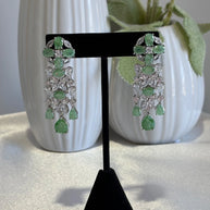 Green CZ Silver Tone Chandelier Drop Earrings Pakistani Indian Jewelry