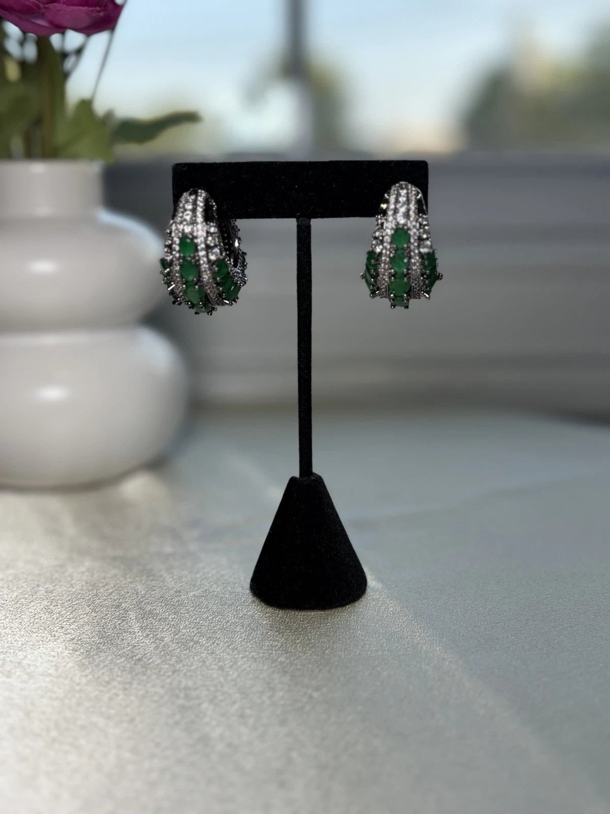 Emerald Luxe Crystal Hoop Earrings