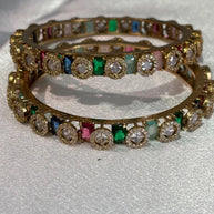 Multicolor CZ Gold Tone Bangle Set Size 2.10 Pakistani Indian Bridal Party Jewel