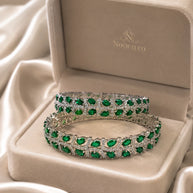 Emerald Green Silver Tone CZ Bangle Set Indian Pakistani Bridal Jewelry