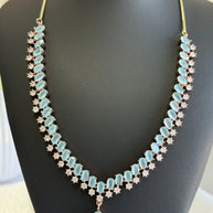 Aqua Blue Crystal Necklace & Earrings Set Rose Gold Tone Jewelry