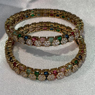 Multicolor CZ Flower Gold Tone Bangle Set Size 2.10 Indian Pakistani Jewelry