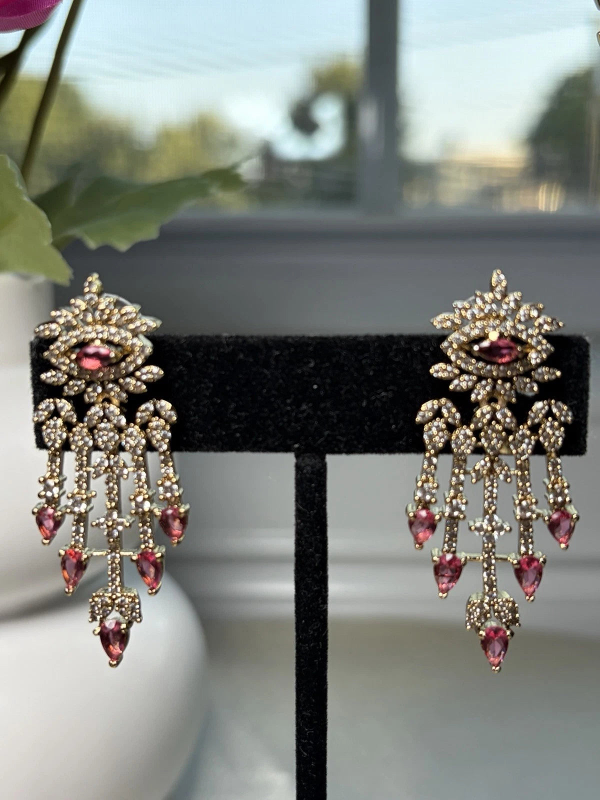 Crimson Cascade Statement Necklace & Earrings Set