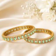Mint Green CZ Gold Tone Bangle Bracelet Set of 2 Indian Pakistani Jewelry 2.10