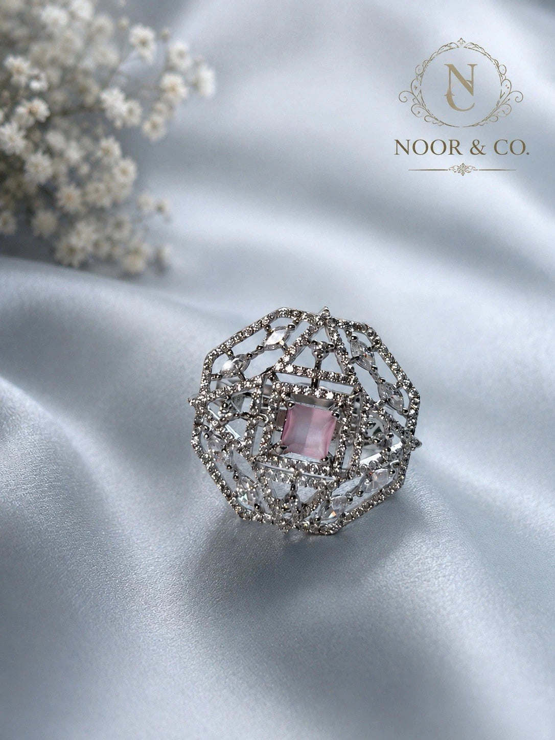 Celestial Blush Geometric Statement Ring