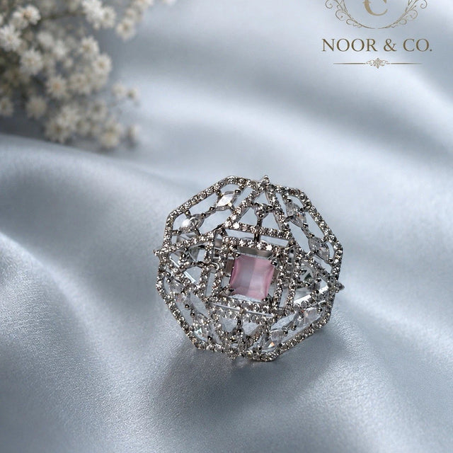 Celestial Blush Geometric Statement Ring