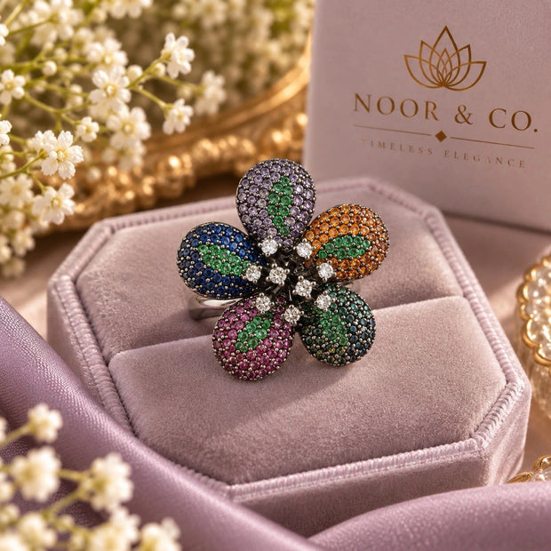 Sparkling Floral Statement Ring – Two Color Variations