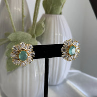 Mint Green CZ Round Stud Earrings Gold Tone Party Jewelry