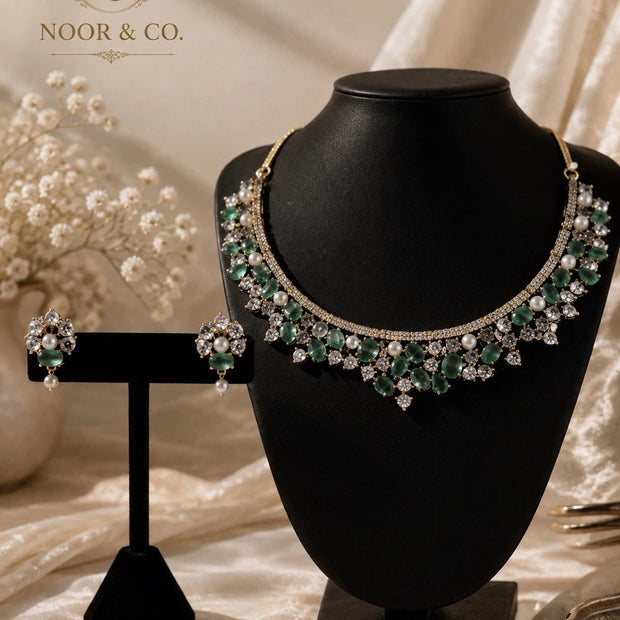 Ruby Pearl & Emerald Pearl Royale American Diamond Necklace Set