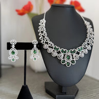 Emerald green and clear CZ-style necklace set