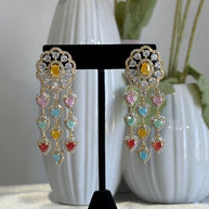 Multicolor Heart CZ Gold Tone Chandelier Earrings Pakistani Indian Jewelry