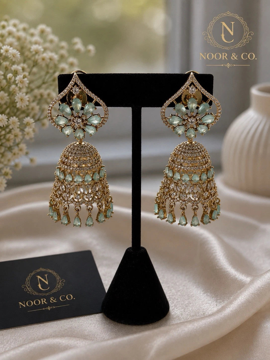 Mint Aura Jhumka & Maang Tikka Set