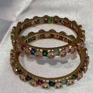 Multicolor CZ Gold Tone Bangle Set Size 2.10 Pakistani Indian Bridal Party Jewel