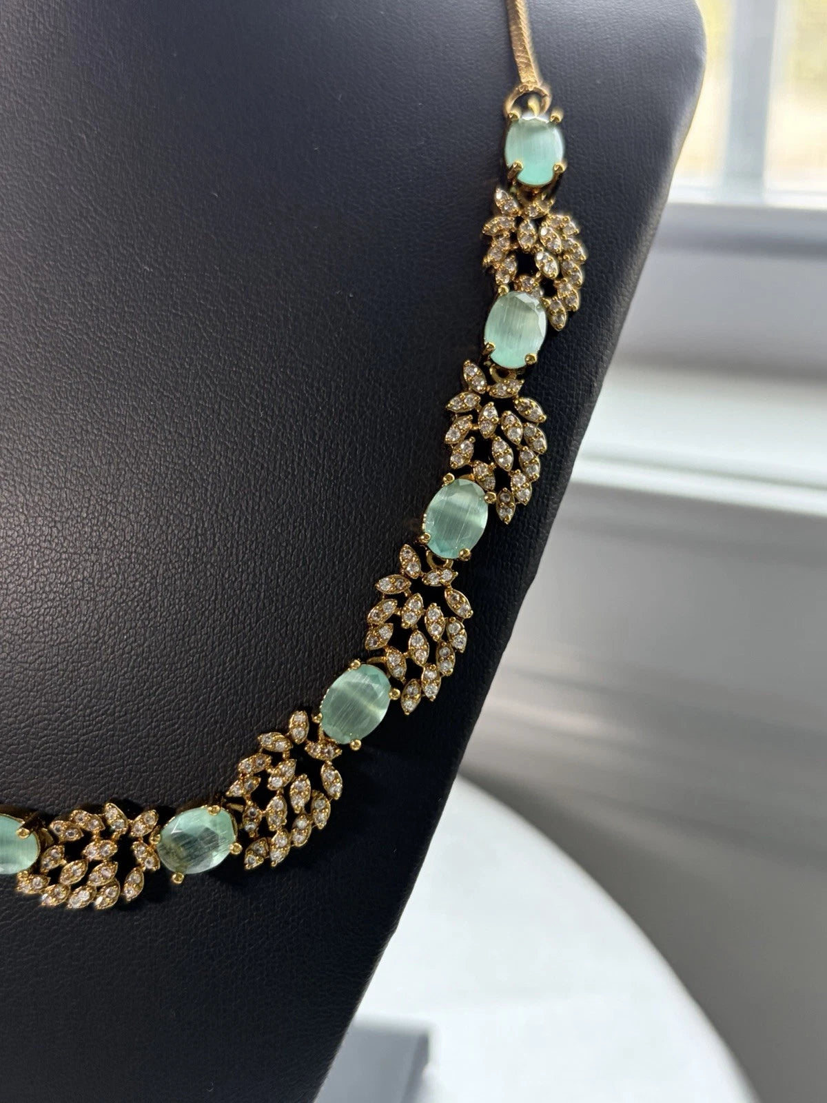 Mint Blossom American Diamond Necklace Set