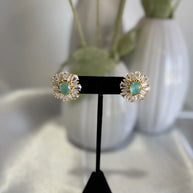 Mint Green CZ Round Stud Earrings Gold Tone Party Jewelry
