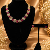 Elegant Pink Crystal Necklace & Earrings Set