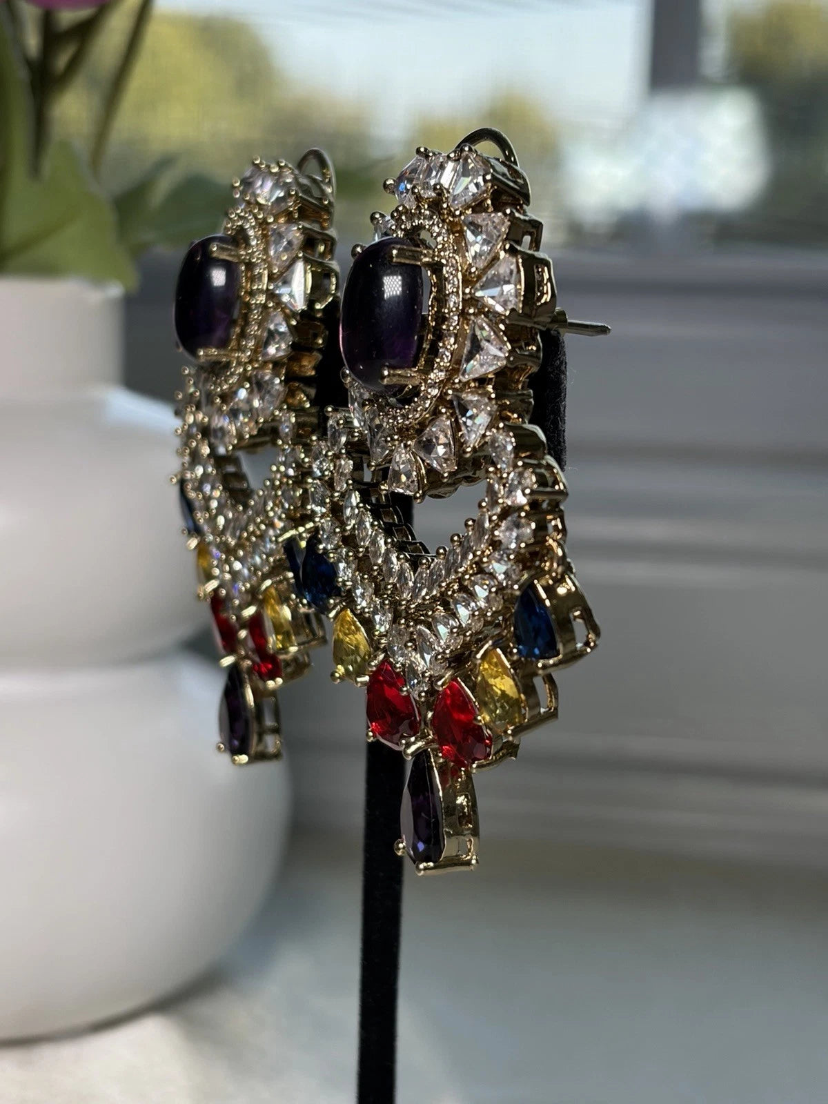 Multicolor Chandbali Statement Earrings