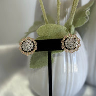 Baby Pink CZ Floral Stud Earrings Gold Tone Party Jewelry