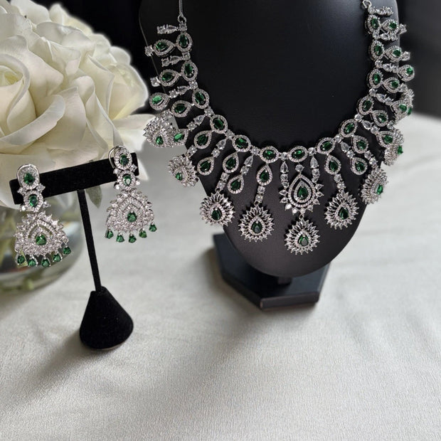Emerald Cascade CZ Bridal Necklace Set