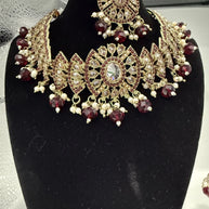 Maroon & Gold Traditional Jewelry Set with Matching Earrings