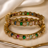 Multicolor CZ Gold Tone Bangle Set Size 2.10 Pakistani Indian Bridal Party Jewel