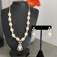 Elegant Pearl & Crystal Statement Jewelry Set | Gold Tone Necklace and Earrings