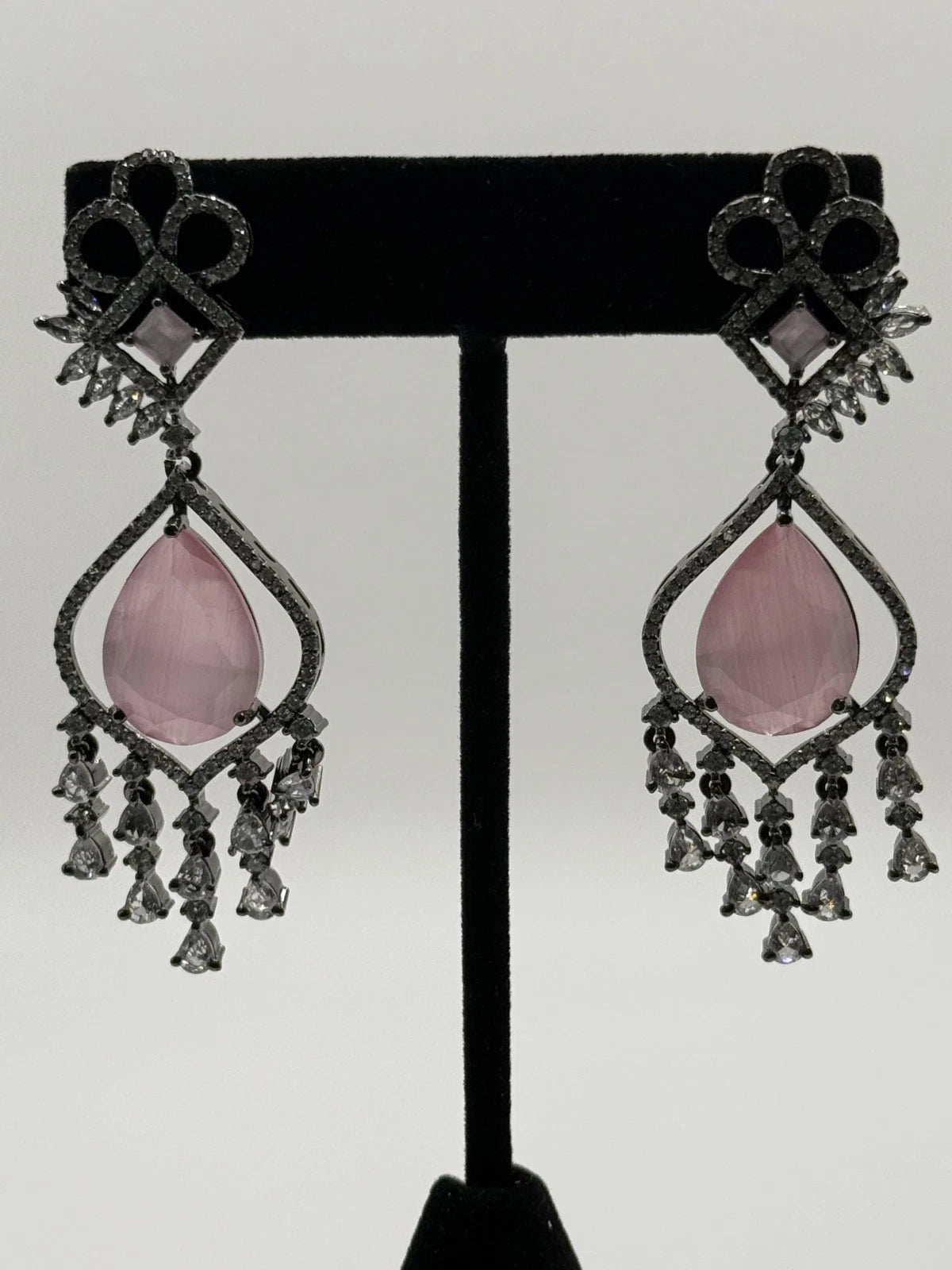 Blush Pink Crystal Chandelier Earrings | Pakistani & Indian Statement Earrings |