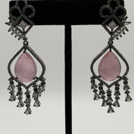 Blush Pink Crystal Chandelier Earrings | Pakistani & Indian Statement Earrings |