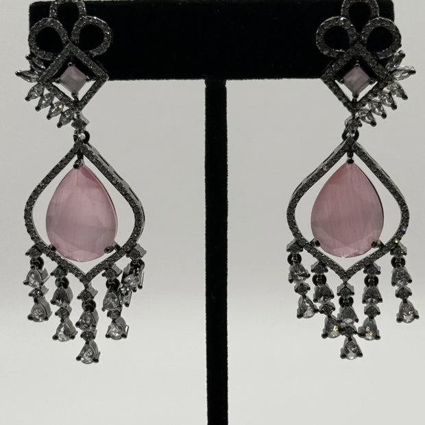 Blush Pink Crystal Chandelier Earrings | Pakistani & Indian Statement Earrings |