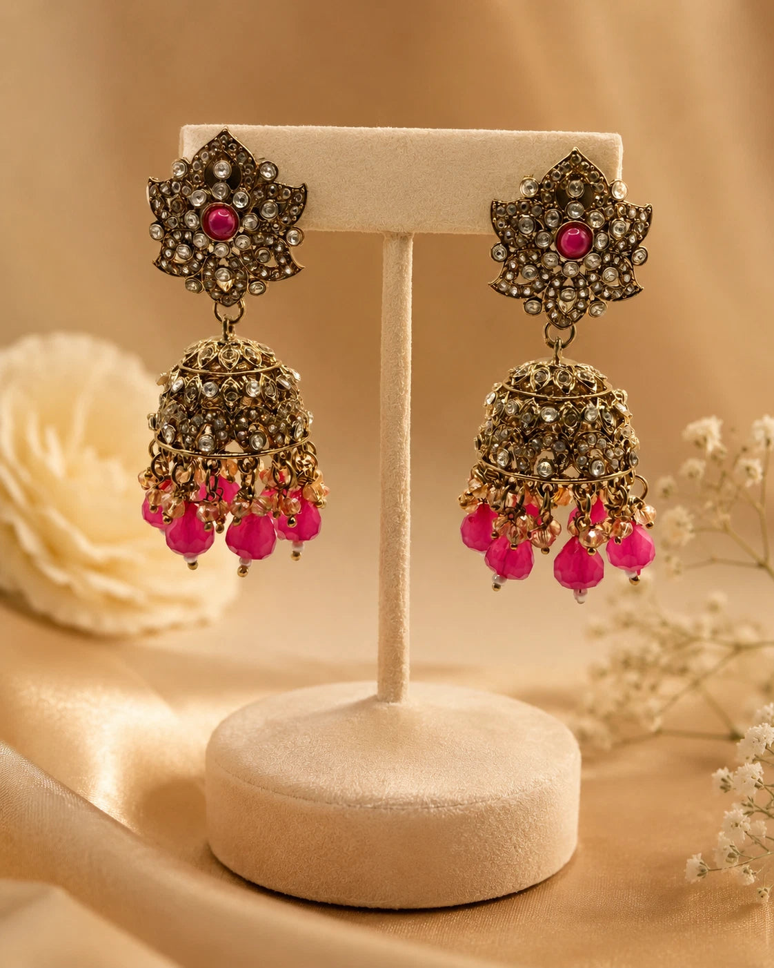 Traditional Pink Jhumka Statement Earrings