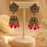 Traditional Pink Jhumka Statement Earrings