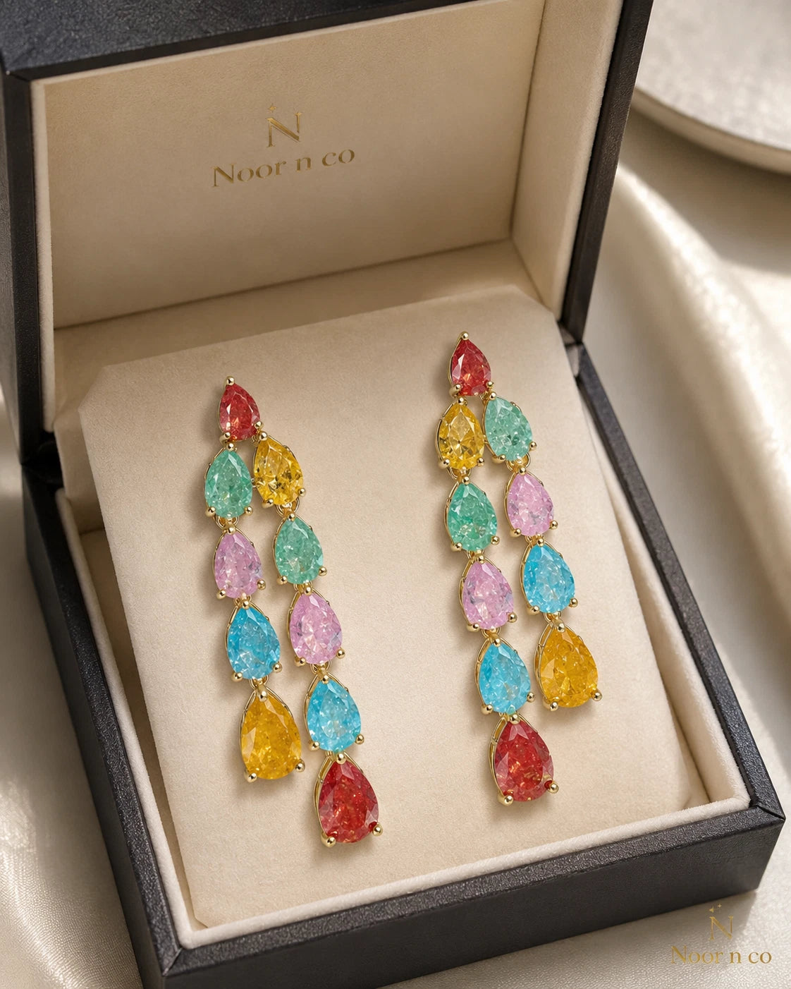 Multicolor Teardrop Gold Tone Dangle Earrings Pakistani Indian Jewelry